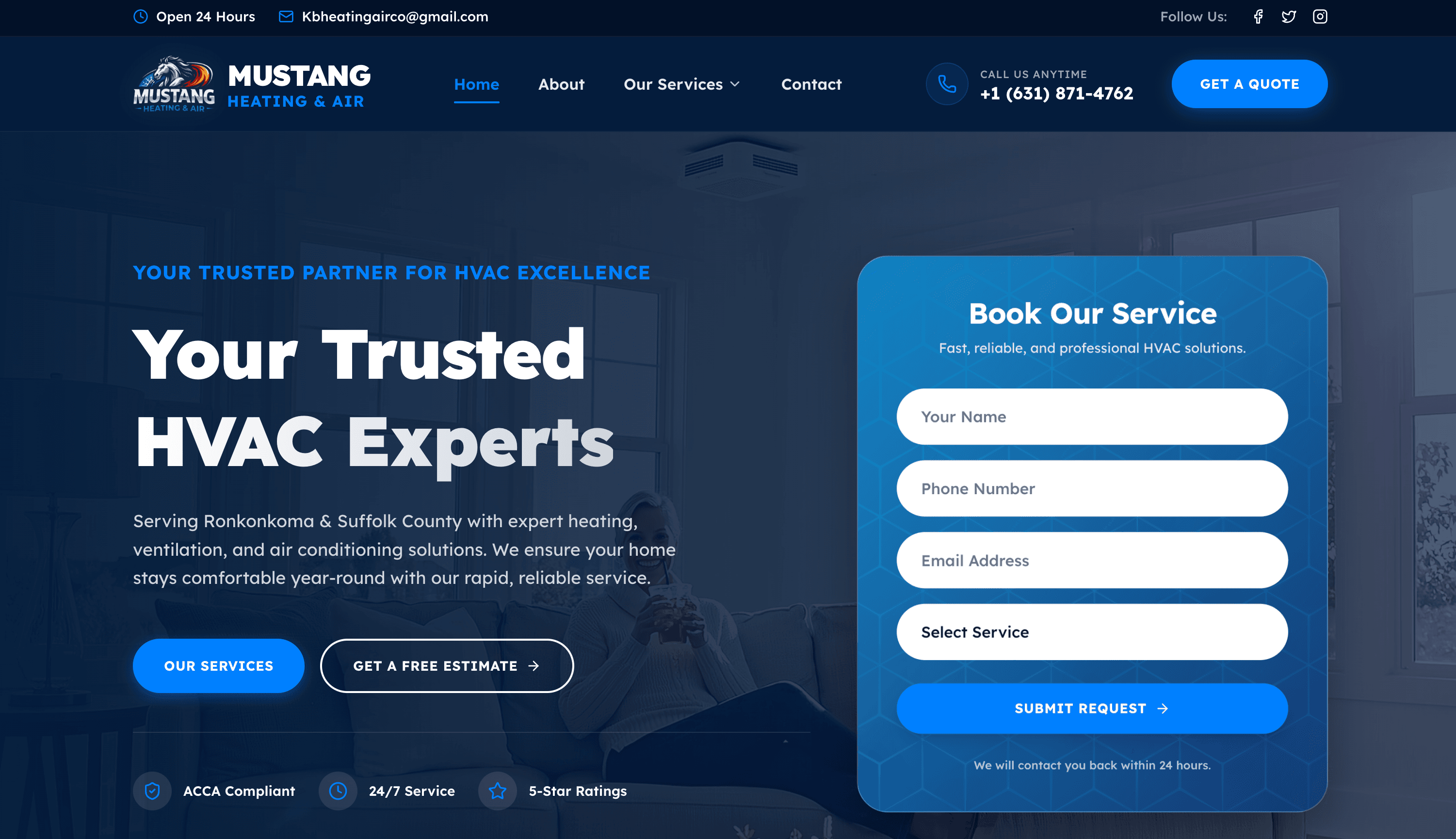 Mustang Heating & Air - HVAC Service Business Website