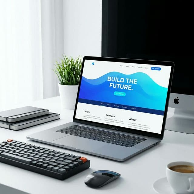 A custom-built business website displayed on a laptop