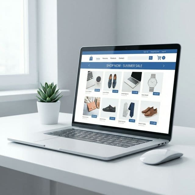 An e-commerce storefront with product listings displayed on a laptop — built by York Coders for a business in Brookhaven, NY