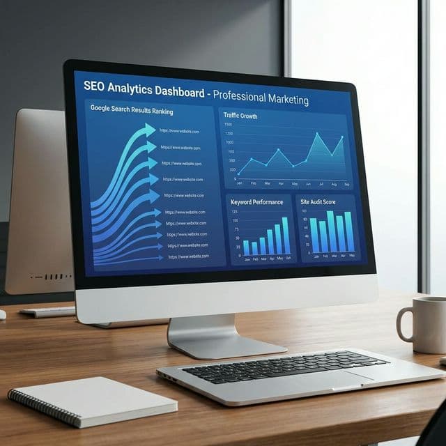 An SEO analytics dashboard showing search rankings, traffic growth and keyword performance — built by York Coders for a business in Smithtown, NY